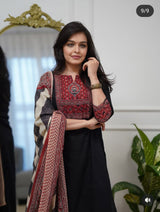 Premium Cotton Hand Block Printed Kurti Pant Dupatta Set Sequence Work