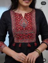 Premium Cotton Hand Block Printed Kurti Pant Dupatta Set Sequence Work