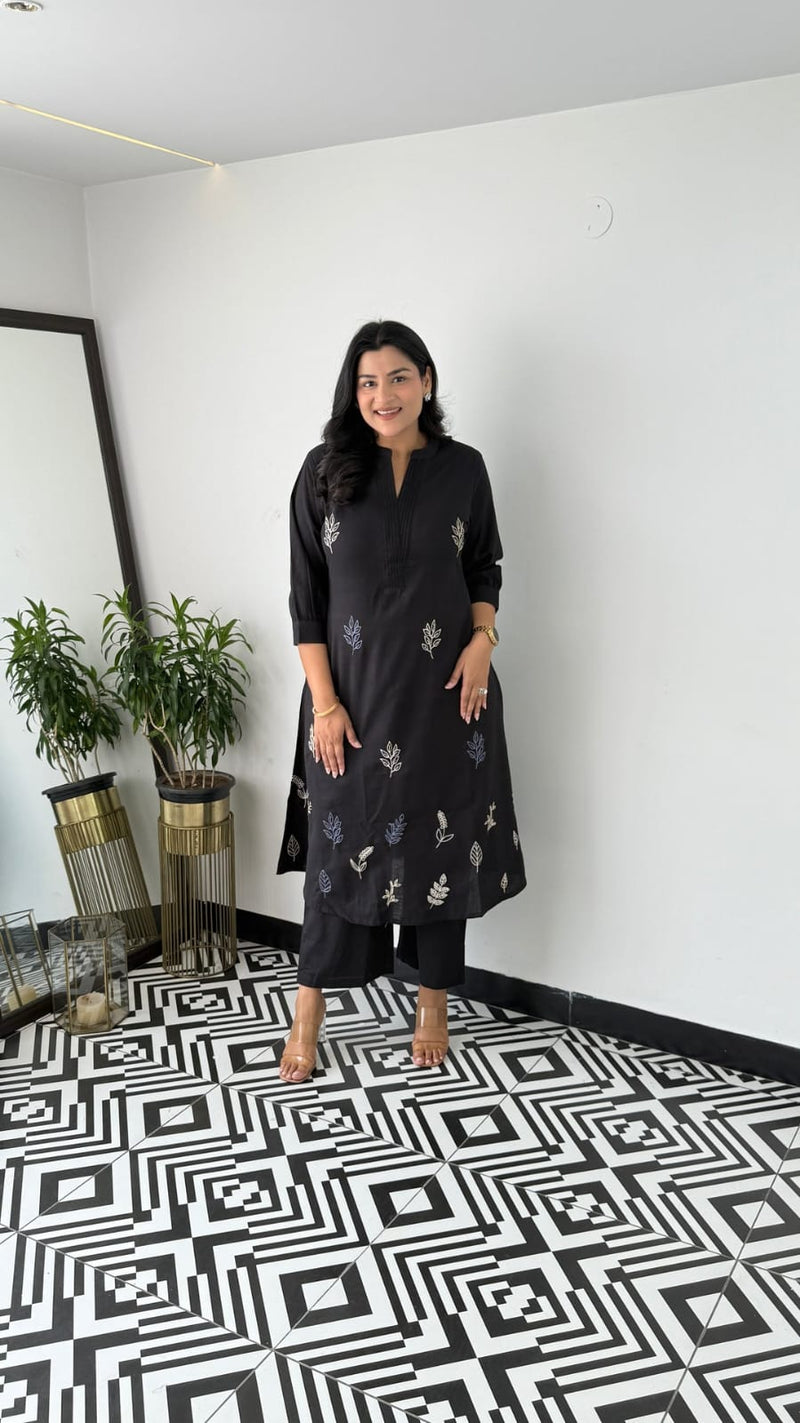 Cotton Collared Kurta Pant Set | Elegant Embroidered Co-ord