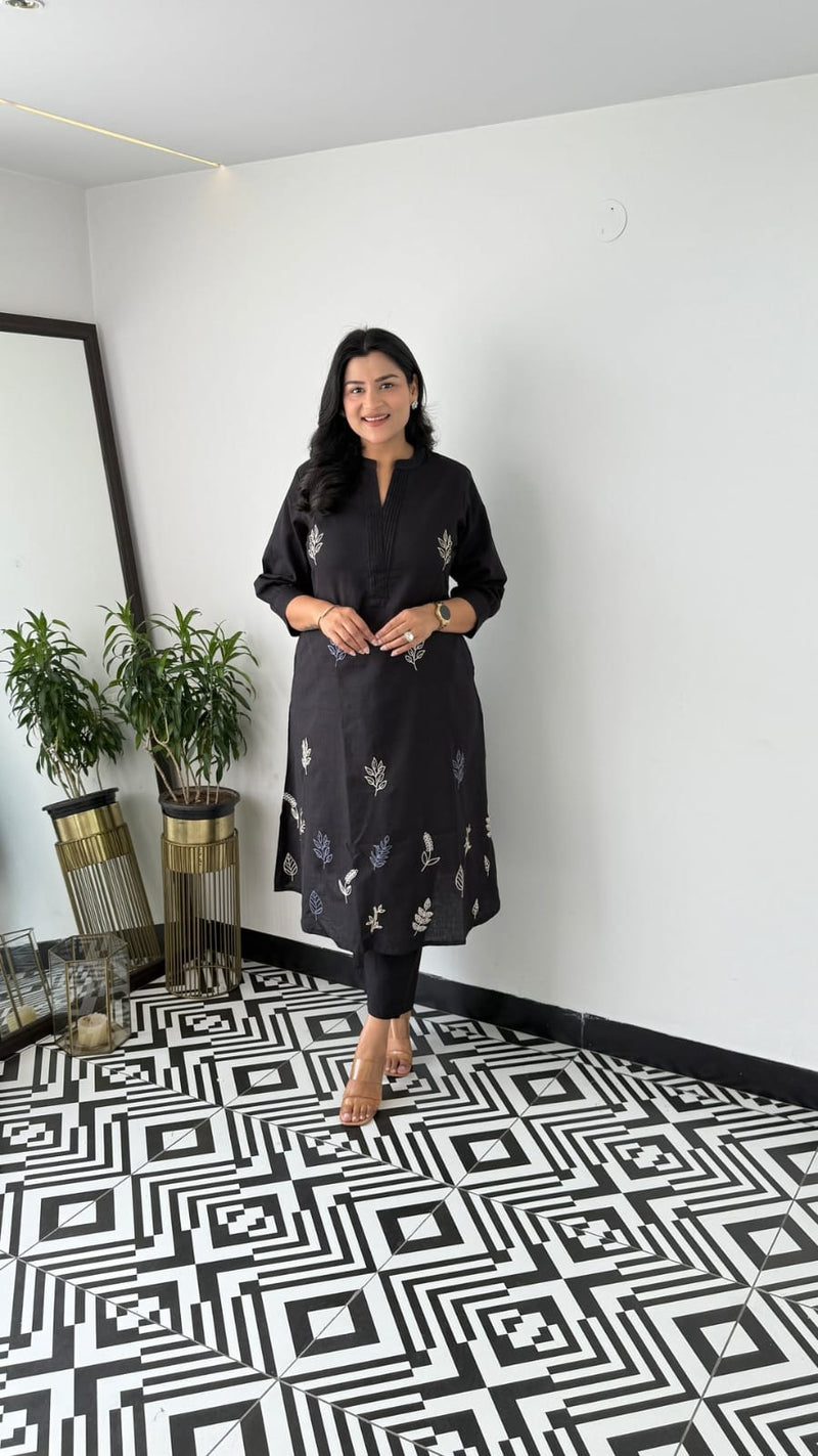 Cotton Collared Kurta Pant Set | Elegant Embroidered Co-ord