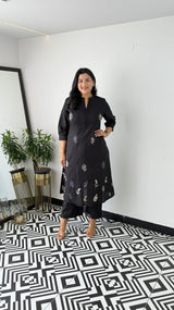 Cotton Collared Kurta Pant Set | Elegant Embroidered Co-ord