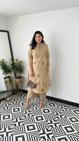 Cotton Collared Kurta Pant Set | Elegant Embroidered Co-ord