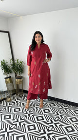 Cotton Collared Kurta Pant Set | Elegant Embroidered Co-ord
