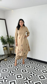 Cotton Collared Kurta Pant Set | Elegant Embroidered Co-ord