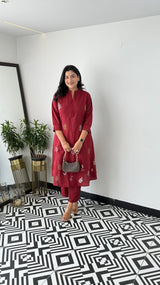 Cotton Collared Kurta Pant Set | Elegant Embroidered Co-ord