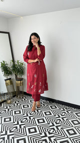 Cotton Collared Kurta Pant Set | Elegant Embroidered Co-ord