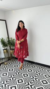 Cotton Collared Kurta Pant Set | Elegant Embroidered Co-ord