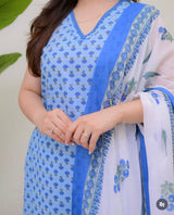Mul Cotton Suit Set | Floral Print & Lace Work