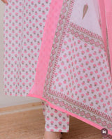Mul Cotton Suit Set | Floral Print & Lace Work