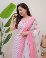Mul Cotton Suit Set | Floral Print & Lace Work