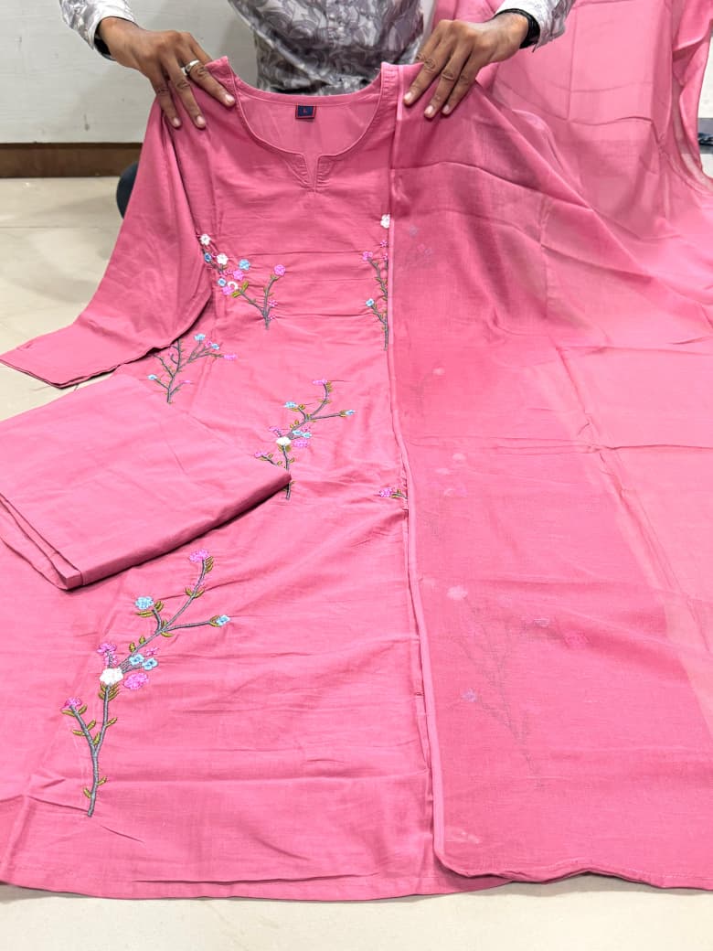 Pure Mul Cotton Embroidered Pant Set