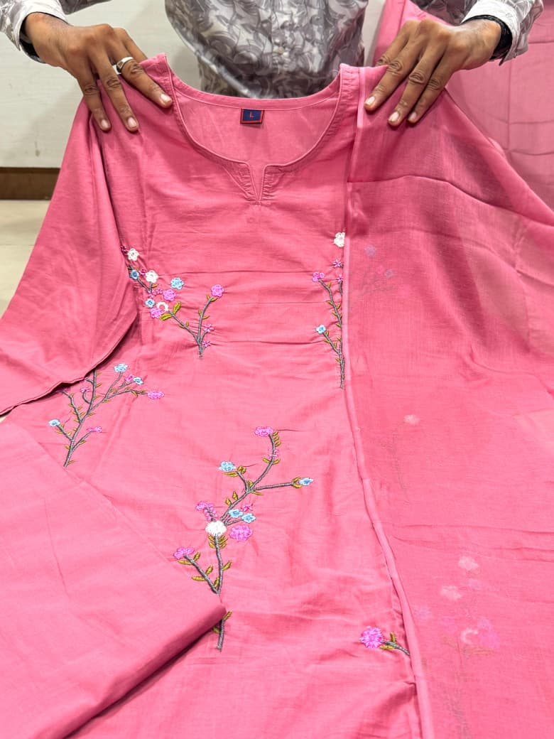 Pure Mul Cotton Embroidered Pant Set