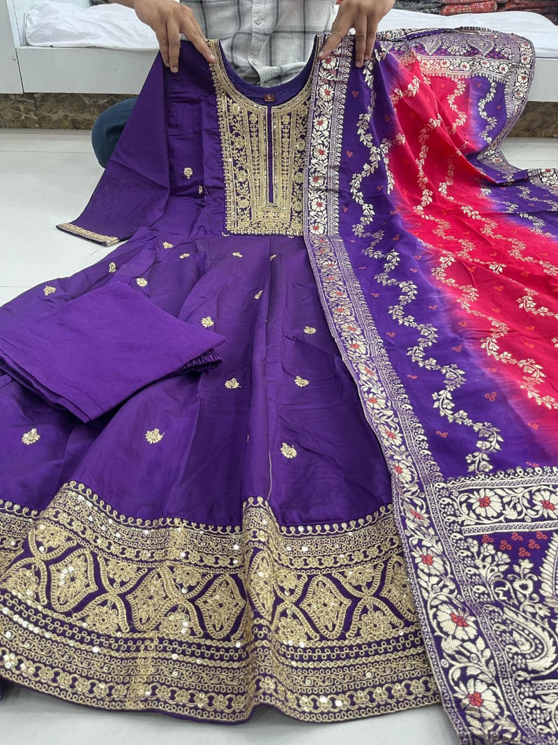 Anarkali Flared Kurti Pant Dupatta Set