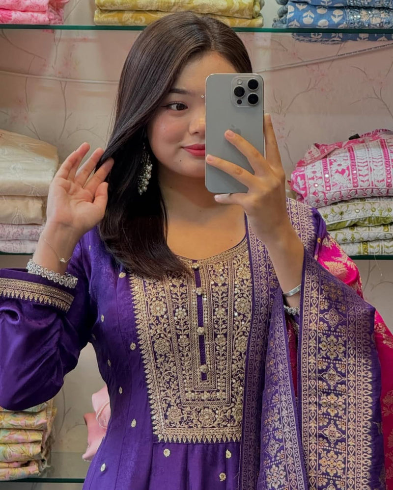 Anarkali Flared Kurti Pant Dupatta Set