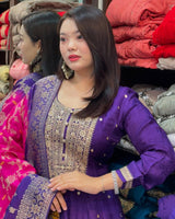 Anarkali Flared Kurti Pant Dupatta Set