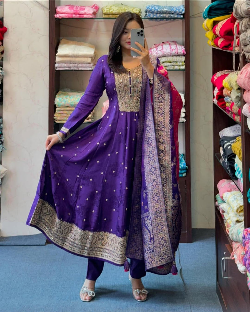 Anarkali Flared Kurti Pant Dupatta Set