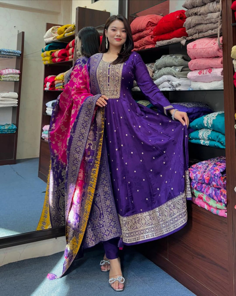 Anarkali Flared Kurti Pant Dupatta Set