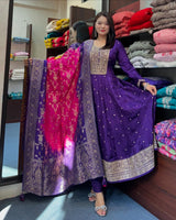 Anarkali Flared Kurti Pant Dupatta Set