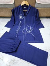 Trendy Blue Cotton Co-ord Set with Floral Embroidery