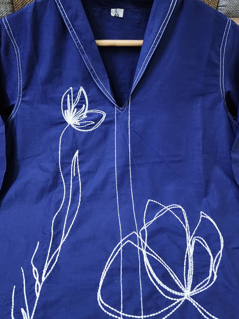 Trendy Blue Cotton Co-ord Set with Floral Embroidery