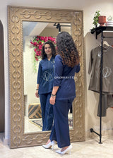 Trendy Blue Cotton Co-ord Set with Floral Embroidery