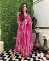 Red & Pink Printed Pure Cotton Suit Set
