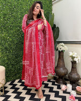 Red & Pink Printed Pure Cotton Suit Set