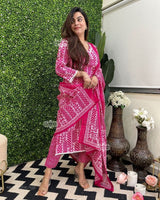 Red & Pink Printed Pure Cotton Suit Set