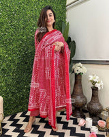 Red & Pink Printed Pure Cotton Suit Set