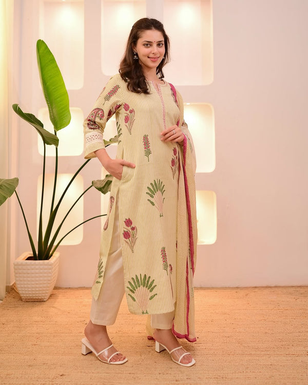 Easy-Breezy Pure Cotton Suit Set with Embroidery &amp; Prints