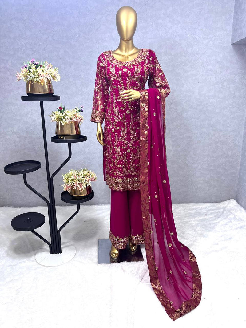 3-Piece Fancy Kurti Set with Palazzo &amp; Dupatta