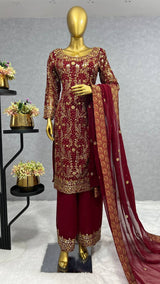 3-Piece Fancy Kurti Set with Palazzo &amp; Dupatta