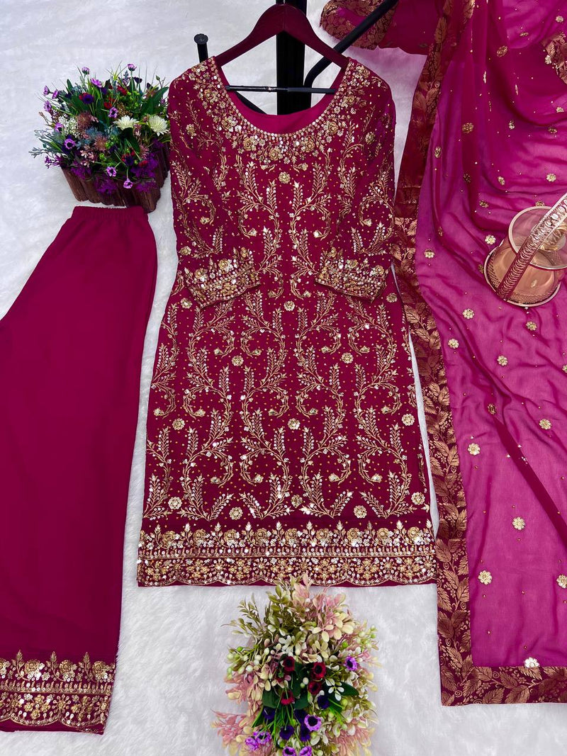 3-Piece Fancy Kurti Set with Palazzo &amp; Dupatta