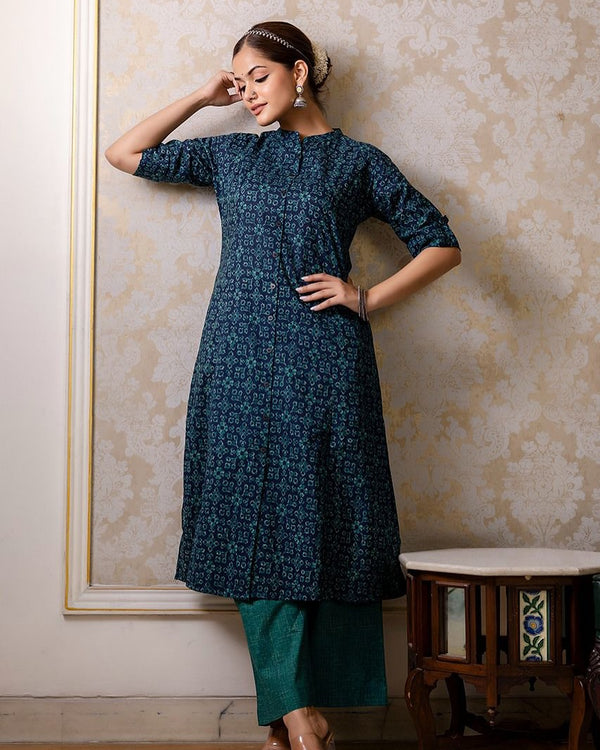 Premium Floral Fine Cotton Kurti Palazzo Set