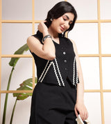 Premium Cotton Slub Co-ord Set with Zig Zag Lace Work & Palazzo