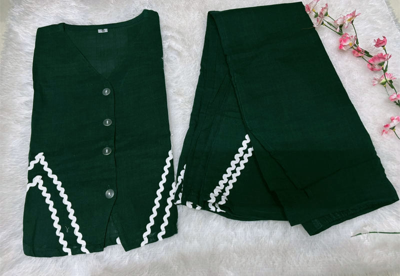 Premium Cotton Slub Co-ord Set with Zig Zag Lace Work & Palazzo