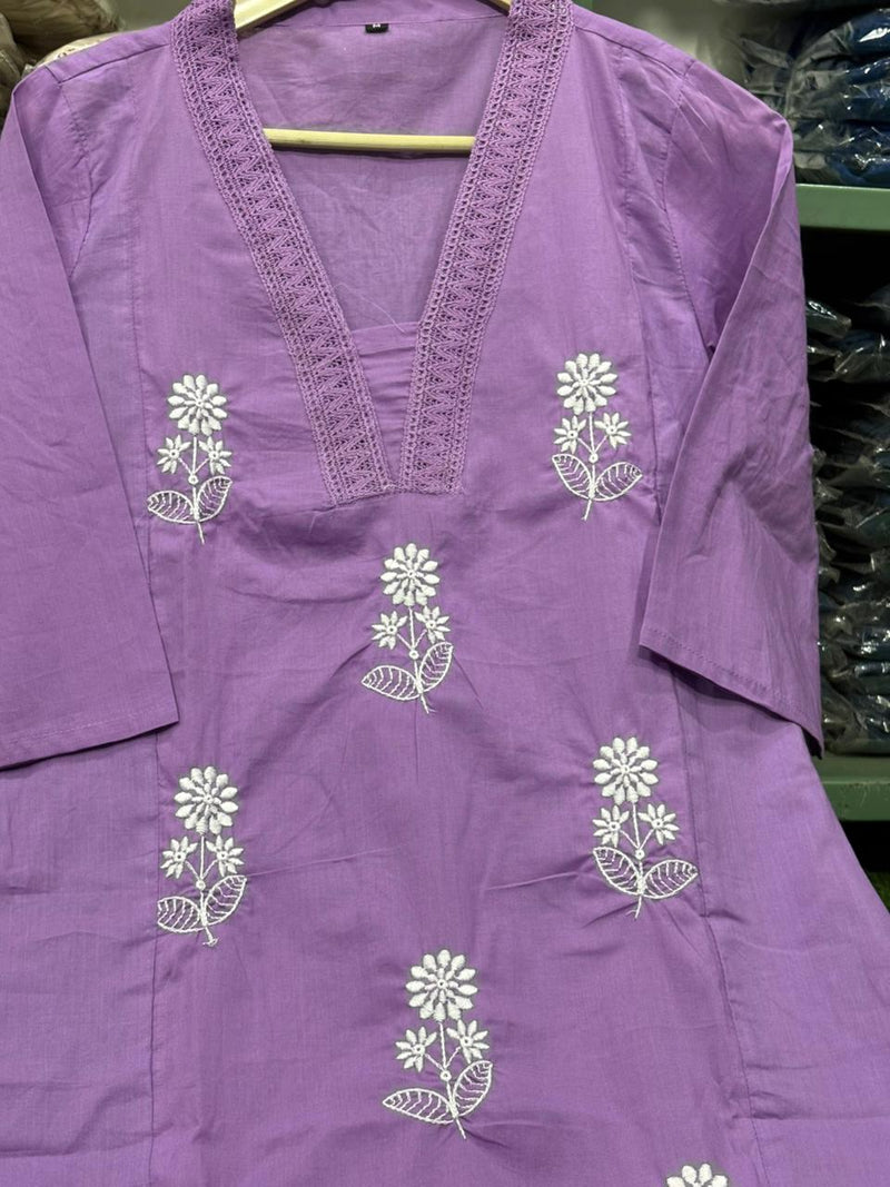 Pure Cotton Co-ord Set with Embroidery &amp; Lace