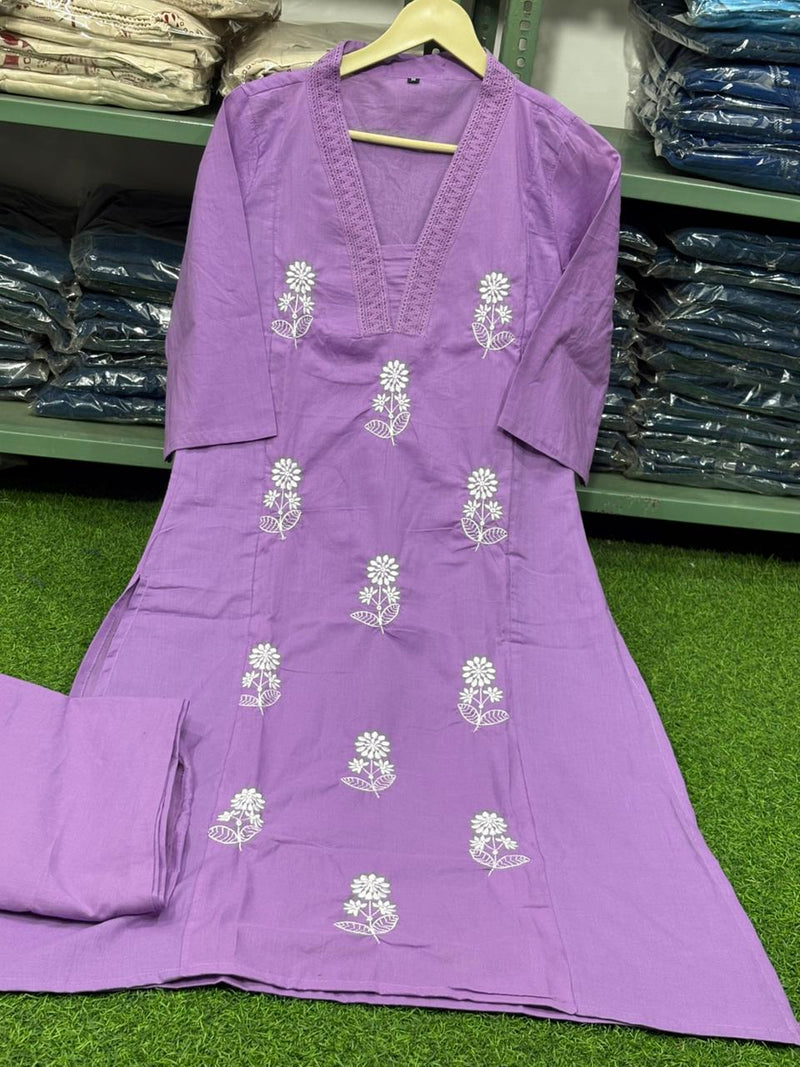 Pure Cotton Co-ord Set with Embroidery &amp; Lace