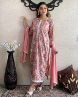 Elegant Embroidered Cotton Suit Set with Chiffon Dupatta