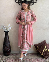 Elegant Embroidered Cotton Suit Set with Chiffon Dupatta