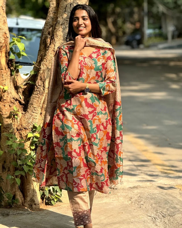 New Floral Silk Suit Set – Showroom Collection Piece