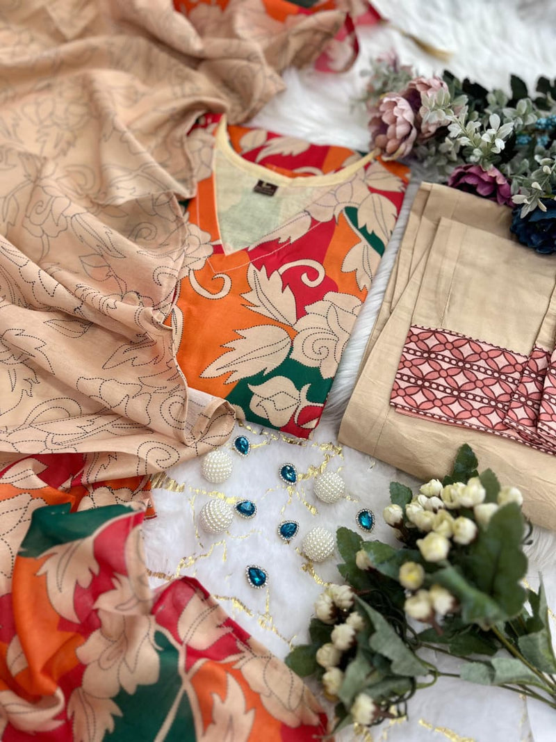 New Floral Silk Suit Set – Showroom Collection Piece