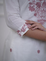 White Flex Cotton Khadi Embroidered Suit Set with Mulmul Dupatta