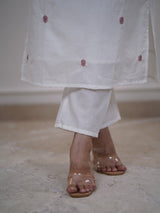 White Flex Cotton Khadi Embroidered Suit Set with Mulmul Dupatta