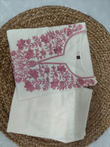 White Flex Cotton Khadi Embroidered Suit Set with Mulmul Dupatta