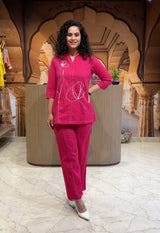 Cotton Co-ord Set with Floral Embroidery