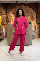 Cotton Co-ord Set with Floral Embroidery