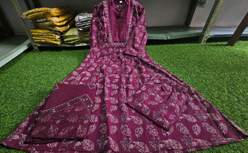 Elegant Cotton Angrakha Kurta Pant Dupatta Set with Embroidery & Adda Work – Utsaahit New Arrival | Sizes M to 7XL