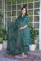 Elegant Cotton Angrakha Kurta Pant Dupatta Set with Embroidery & Adda Work – Utsaahit New Arrival | Sizes M to 7XL