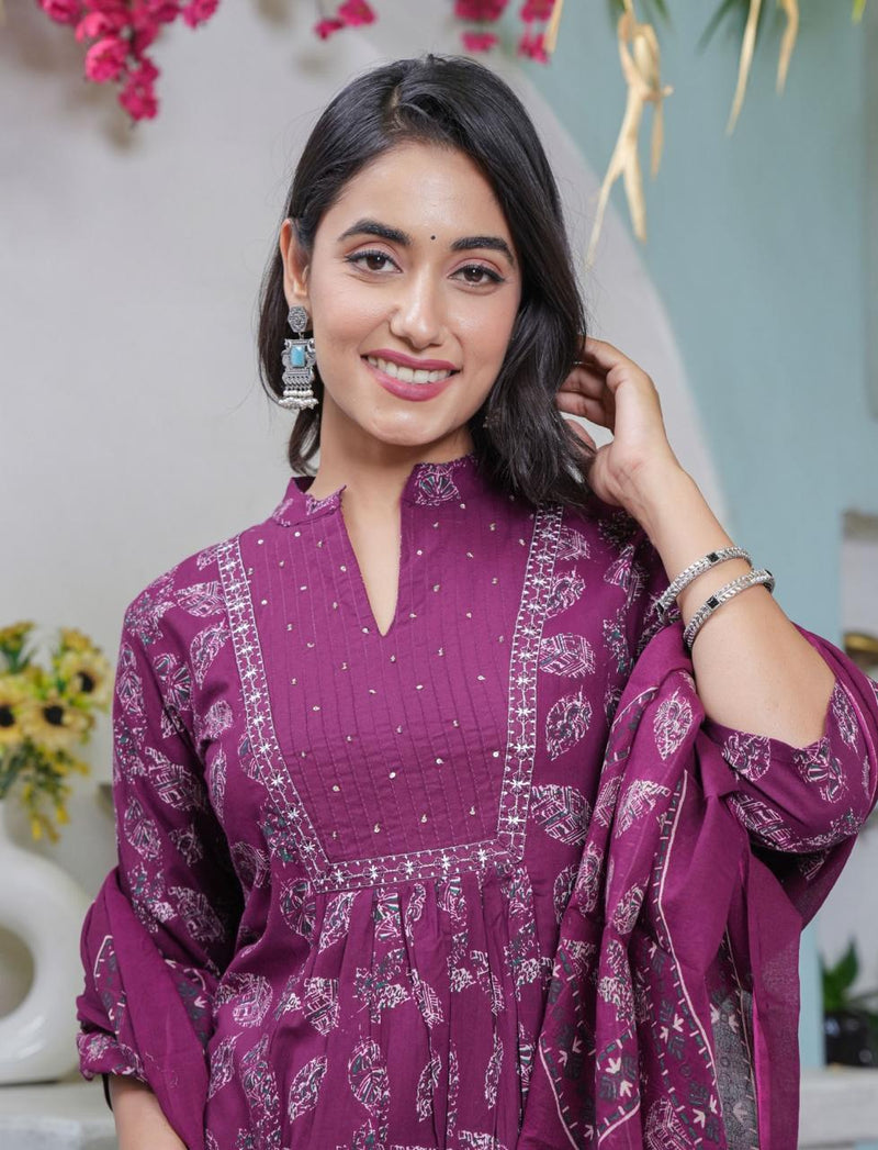 Elegant Cotton Angrakha Kurta Pant Dupatta Set with Embroidery & Adda Work – Utsaahit New Arrival | Sizes M to 7XL
